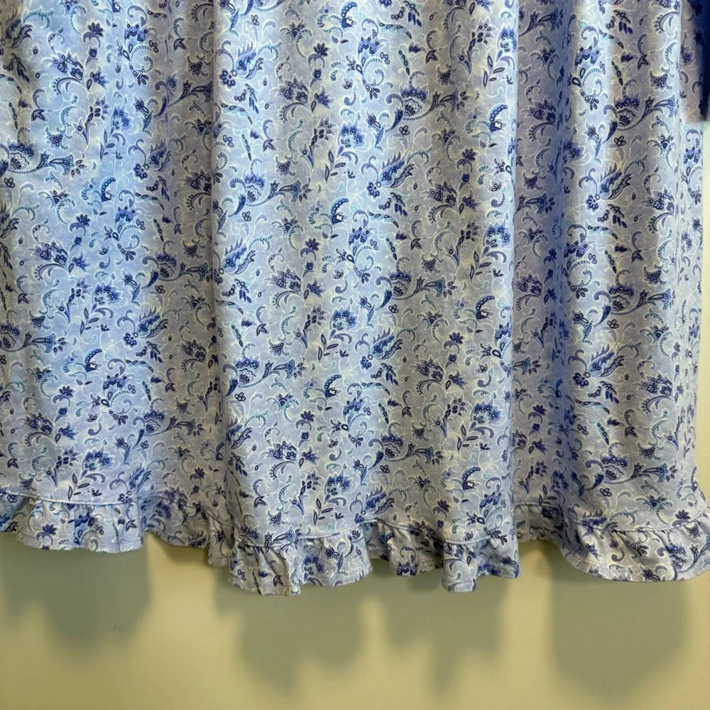 EILEEN WEST Blue Floral Long Sleeve Nightgown Sleep M Medium